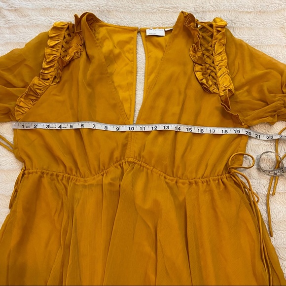 NWOT ASOS Design Mustard Yellow Mini V-Neck Ruffle Dress 12 - Picture 13 of 15